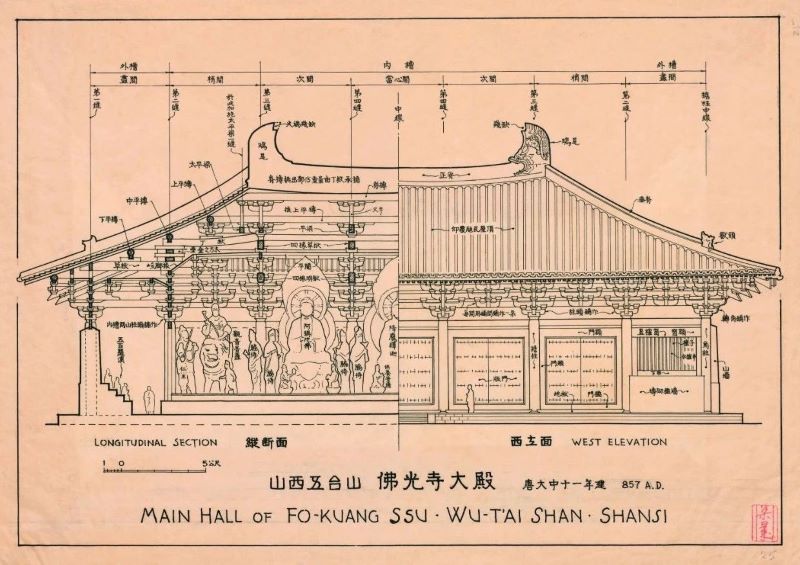 梁思成《图像中国建筑史》插图：山西五台山佛光寺大殿立、剖面图.jpg